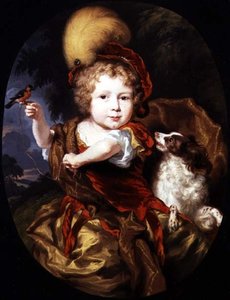 Portrait of a Boy Holding a Bird on his Finger, with a Dog by his Side